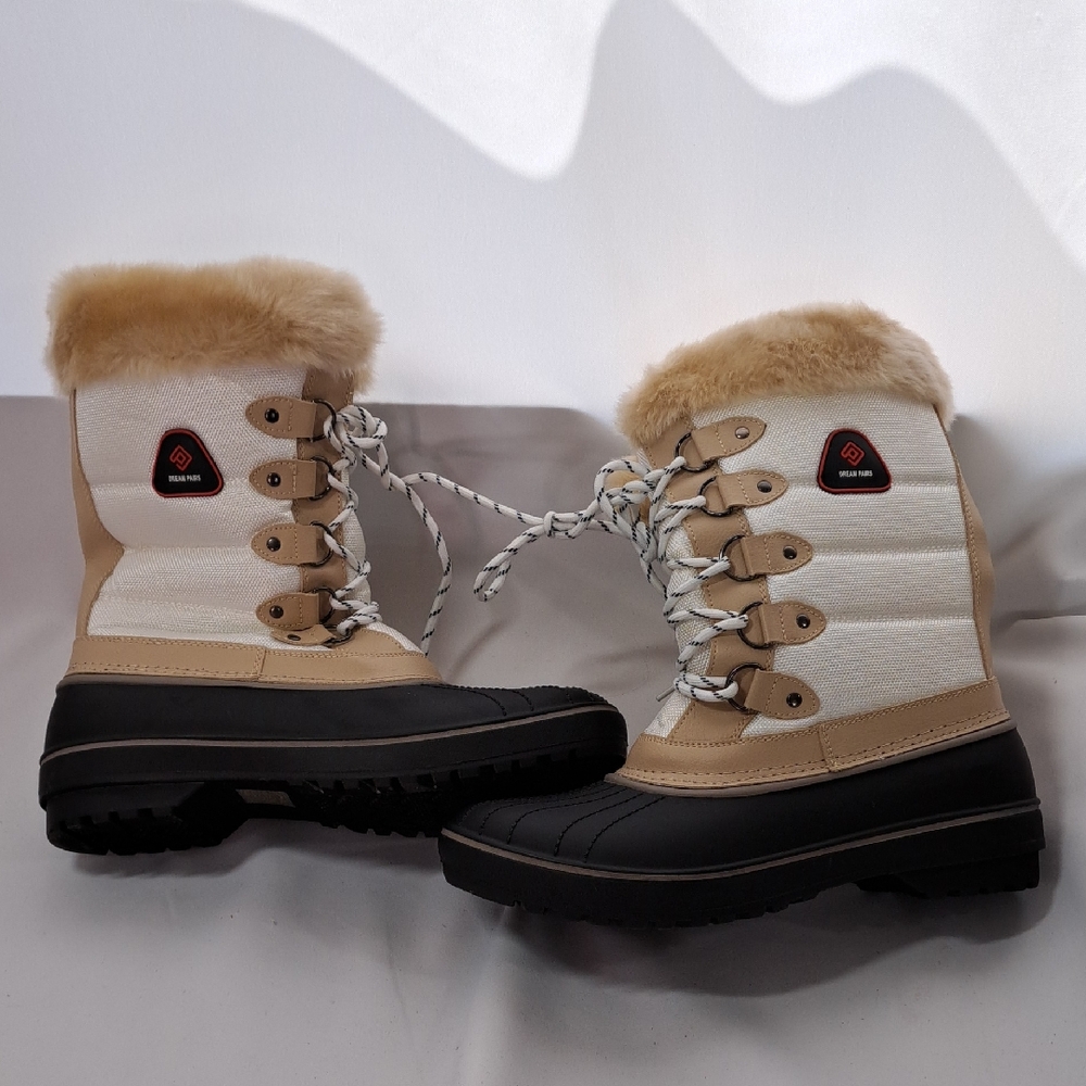 Dream Pairs Women's Winter Boots with Faux Fur in Tan and Black